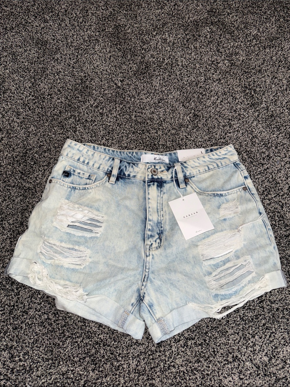 KanCan Light Wash Distressed Denim Shorts